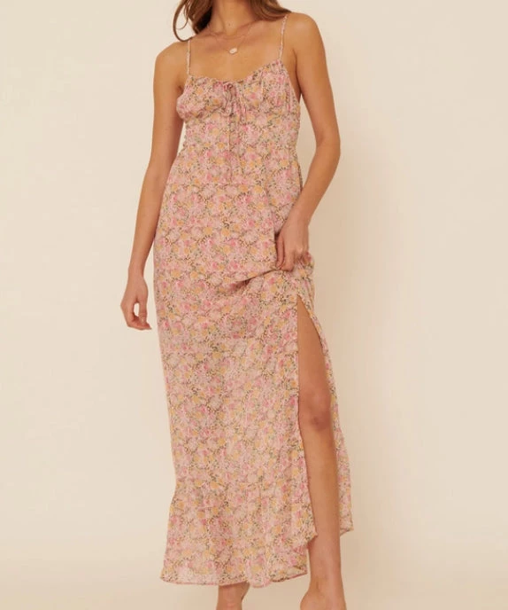 She She Boutique CLOTHING Floral Maxi Dress - Apricot/Pink 4 She She Boutique CLOTHING Floral Maxi Dress - Apricot/Pink