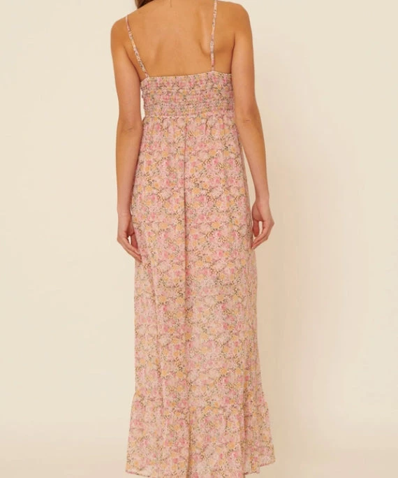 She She Boutique CLOTHING Floral Maxi Dress - Apricot/Pink 6 She She Boutique CLOTHING Floral Maxi Dress - Apricot/Pink