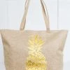 She She Boutique Aloha Pineapple Beach Bag - Jute/Gold