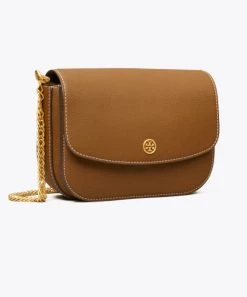 She She Boutique Tory Burch Robinson Pebbled Shoulder Bag - Bistro Brown HANDBAGS