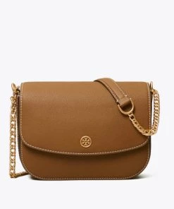 She She Boutique Tory Burch Robinson Pebbled Shoulder Bag - Bistro Brown HANDBAGS