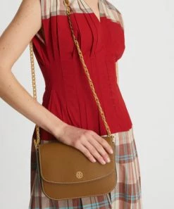 She She Boutique Tory Burch Robinson Pebbled Shoulder Bag - Bistro Brown HANDBAGS