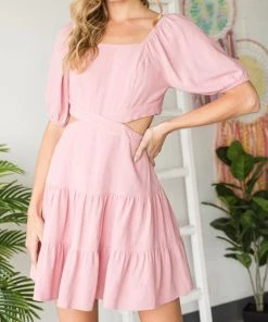 She She Boutique CLOTHING Square Neck Dress - Strawberry Sherbet