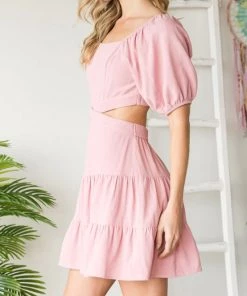 She She Boutique CLOTHING Square Neck Dress - Strawberry Sherbet