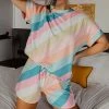 She She Boutique Striped Lounge Set, Shorts & Top - Pastel Combo CLOTHING