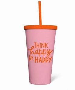 She She Boutique Think Happy Be Happy Tumbler - Pink/Orange GIFTS