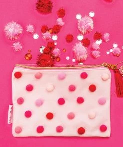 She She Boutique Pom Pom Pouch - Red + Pink GIFTS