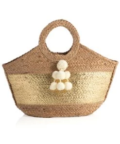 She She Boutique Melia Metallic Tote - Natural/Gold HANDBAGS