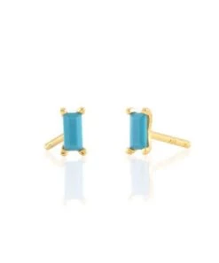 She She Boutique Kris Nations Turquoise Baguette Studs - Gold OR Silver JEWELRY