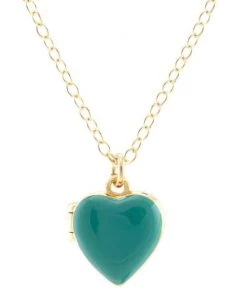She She Boutique JEWELRY Kris Nations Heart Locket Enamel Necklace - White, Pink OR Turquoise