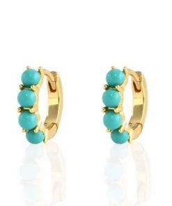 She She Boutique Kris Nations Turquoise Huggie Hoops - Gold