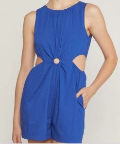 She She Boutique CLOTHING Cut Out Side Romper - Royal