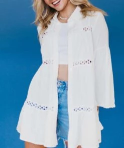 She She Boutique Sunny Days Beach Shirt- White CLOTHING