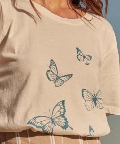 She She Boutique Butterflies Short Sleeve Tee - Ivory CLOTHING