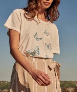 She She Boutique Butterflies Short Sleeve Tee - Ivory CLOTHING