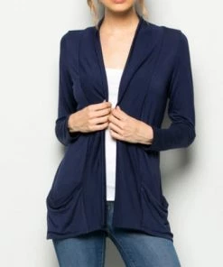 She She Boutique CLOTHING Open Front Cardigan - Navy