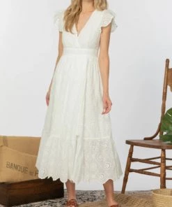 She She Boutique CLOTHING Eyelet Midi Dress - White