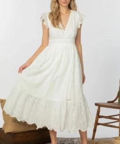 She She Boutique CLOTHING Eyelet Midi Dress - White