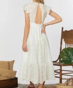 She She Boutique CLOTHING Eyelet Midi Dress - White
