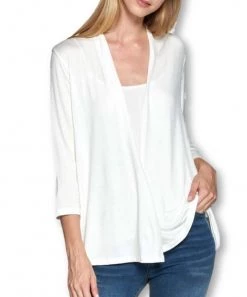 She She Boutique 3/4 Sleeve Open Front Cardigan - Ivory OR Black CLOTHING