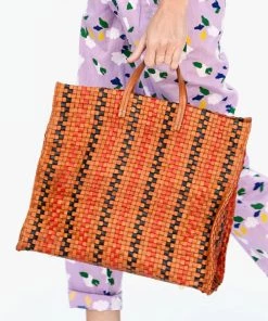 She She Boutique HANDBAGS Clare V. Simple Tote - Navy & Red Pinstripe Woven Checker