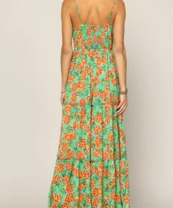 She She Boutique Tropical Maxi Dress - Green/Orange CLOTHING