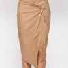 She She Boutique CLOTHING Faux Leather Midi Skirt - Latte