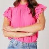 She She Boutique CLOTHING Sun Up Mock Neck Blouse - Fuchsia