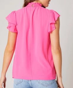 She She Boutique CLOTHING Sun Up Mock Neck Blouse - Fuchsia