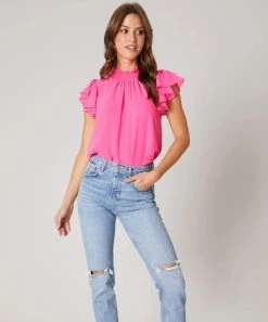 She She Boutique CLOTHING Sun Up Mock Neck Blouse - Fuchsia