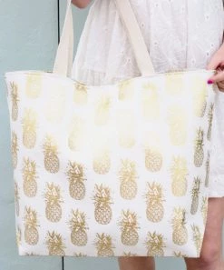 She She Boutique HANDBAGS Oceana Foil Pineapple Tote Bag - Navy, White, Mint, Coral OR Light Blue
