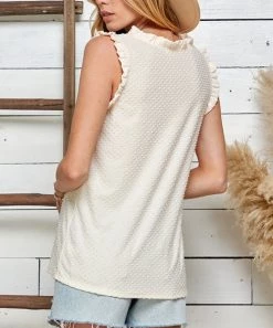 She She Boutique CLOTHING Textured Ruffle Sleeve Top - Cream
