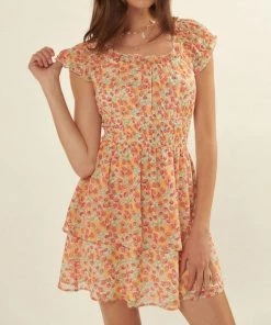 She She Boutique Floral Mini Dress - Coral CLOTHING