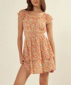 She She Boutique Floral Mini Dress - Coral CLOTHING