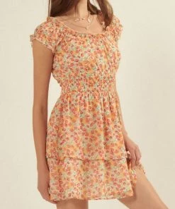 She She Boutique Floral Mini Dress - Coral CLOTHING