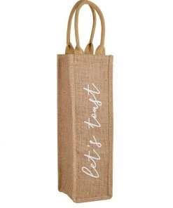 She She Boutique Burlap Wine Bag - Let's Toast
