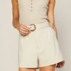 She She Boutique Buckled Belt Shorts - Bisque Beige CLOTHING