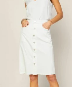 She She Boutique CLOTHING Midi Denim Skirt - White