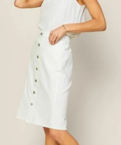 She She Boutique CLOTHING Midi Denim Skirt - White