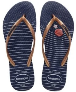 She She Boutique SHOES Havaianas Slim Nautical Flip Flops - Navy Blue/Rose Gold