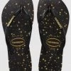 She She Boutique SHOES Havaianas Slim Metallic Print Flip Flops - Black/Light Golden