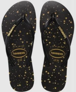 She She Boutique SHOES Havaianas Slim Metallic Print Flip Flops - Black/Light Golden