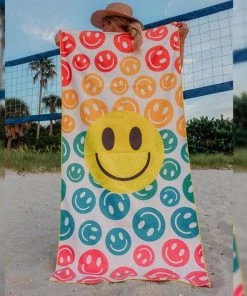 She She Boutique Quick Dry Beach Towel - Rainbow Happy Face Repeat ACCESSORIES