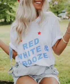 She She Boutique Red White Booze Graphic Tee - White CLOTHING