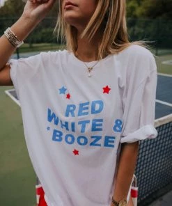 She She Boutique Red White Booze Graphic Tee - White CLOTHING