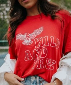 She She Boutique Wild And Free Graphic Tee - Red CLOTHING