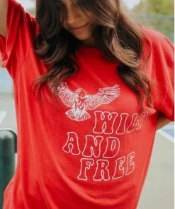 She She Boutique Wild And Free Graphic Tee - Red CLOTHING