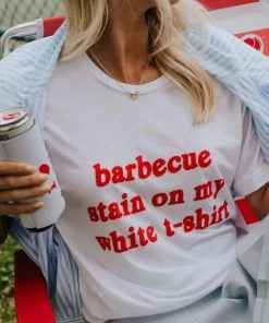 She She Boutique BBQ Stain On My White T-Shirt Tee - White/Red CLOTHING
