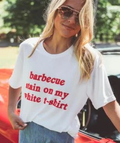 She She Boutique BBQ Stain On My White T-Shirt Tee - White/Red CLOTHING