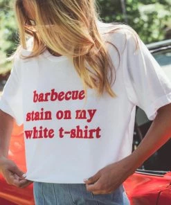 She She Boutique BBQ Stain On My White T-Shirt Tee - White/Red CLOTHING